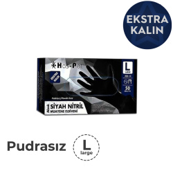 Ekstra Kalın Pudrasız Siyah Nitril Eldiven Large(Büyük) - Haspet