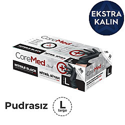 Ekstra Kalın Pudrasız Siyah Nitril Eldiven Large(Büyük) - Coremed