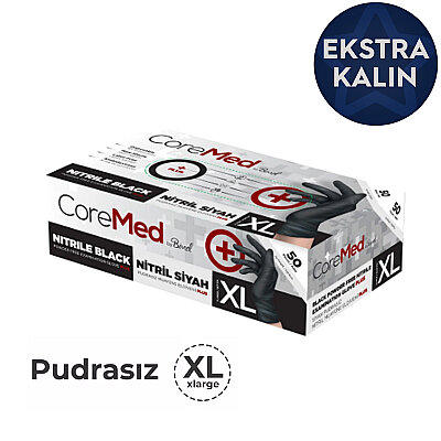 Ekstra Kalın Pudrasız Siyah Nitril Eldiven X-Large(Ekstra Büyük) - 1