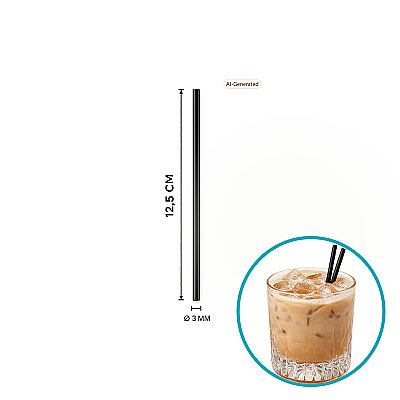 Kısa Kokteyl Pipeti (Kıl Pipet) Siyah 12,5 cm - 1