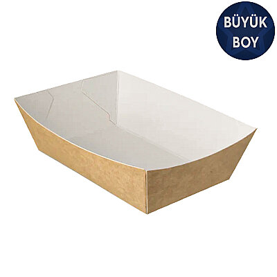 Kraft Karton Kayık Tabak (Karton Tava) 9x14x5 cm (Büyük Boy) - 1