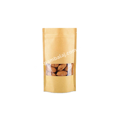 11x18,5cm (100gr) Kraft Pencereli Doypack Kilitli Torba - 1