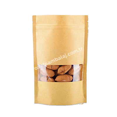 16x27cm (500gr) Kraft Pencereli Doypack Kilitli Torba - 1