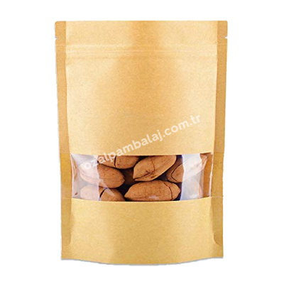 20x30cm (1000gr) Kraft Pencereli Doypack Kilitli Torba - 1
