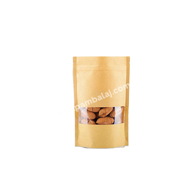 8,5x14,5cm (50gr) Kraft Pencereli Doypack Kilitli Torba - 1