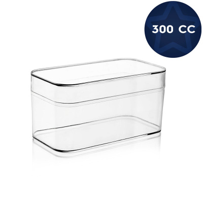 Kristal Plastik Dikdörtgen Prizma Tatlı Kasesi (Kapaklı) 300 cc - 1