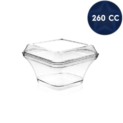 Kristal Plastik Kare Tatlı Kasesi (Kapaklı) 260 cc - Mayer Plastik