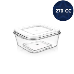 Kristal Plastik Kare Tatlı ve Kuruyemiş Kabı (Kapaklı) 270cc - Mayer Plastik