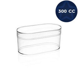 Kristal Plastik Oval Prizma Tatlı Kasesi (Kapaklı) 300 cc - Mayer Plastik